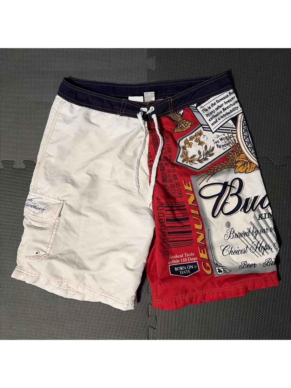 Budweiser Board Shorts Mens L 36 American Flag Swim Trunks Red White Blue Beer